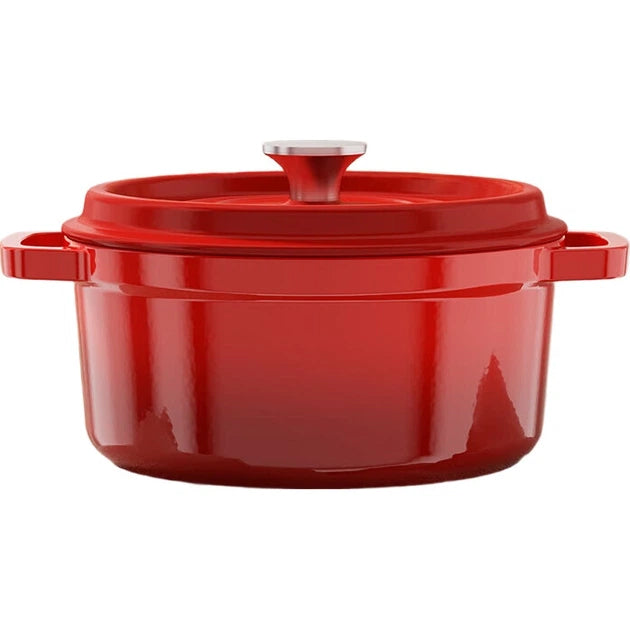 COOKER KING Emaillierter Suppentopf und Stieltopf aus Gusseisen, 24 cm – Chinesisches Rot – Gusseisen und Emaille