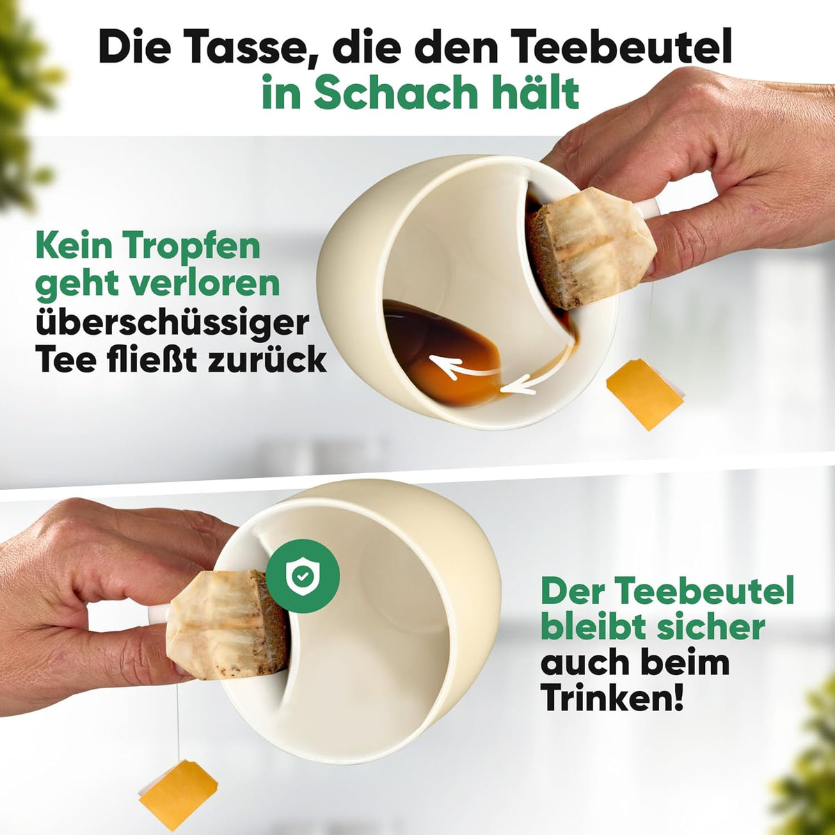 Neighbour's Friend Patentierte Teetasse beige Geschenk Box I Keramik Tasse groß 325ml I Teebecher Steingut I Keramiktasse für Tee I Spülmaschinengeeignet Teetassen I Modernes Design für Teetrinker