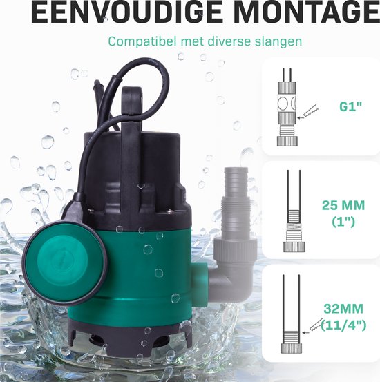 VONROC Tauchpumpe/Wasserpumpe 300 W – 6500 l/h – Für sauberes und leicht verschmutztes Wasser – Mit Schwimmer