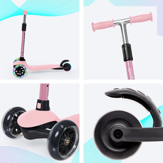 LifeGoods - HappyStep - Kinder-Roller - Schritt 2-5 Jahre - 3 leuchtende LED-Räder - höhenverstellbar - Jungen/Mädchen - Pastellrosa