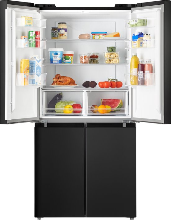 Inventum SKV4178B No Frost energieeffizienter amerikanischer Kühlschrank - 474 Liter - Digitales Display - Super-Gefrieren - Super-Kühlen - Frische-Schublade - 4 Türen - Schwarz