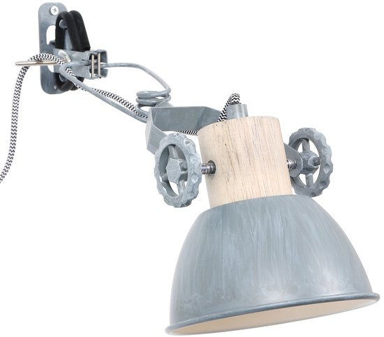 Klemmleuchte und Wandleuchte Gearwood 2752GR Grau, E27-Fassung – Holz und Metall, trendiges Design, dreh- und neigbar, für den Innenbereich geeignet – Mexlite