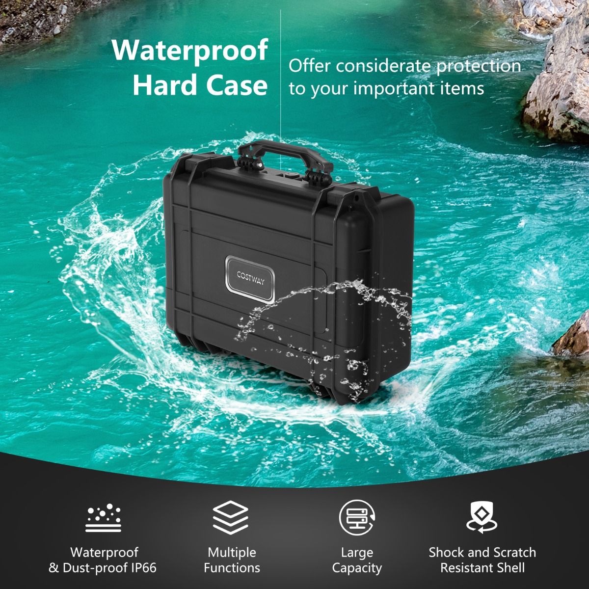 Coast Wasserdichte Kameratasche – Hartschalenkoffer – anpassbarer Schaumstoff – schwarz 47 x 37 x 18 cm