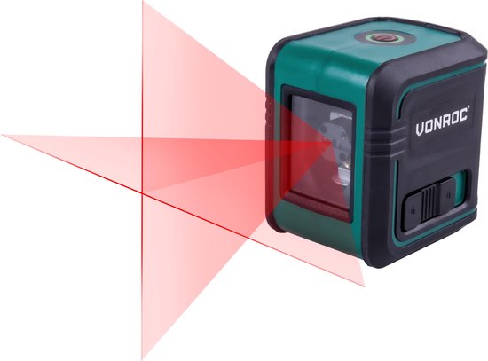 VONROC Kreuzlinienlaser - Rot - Selbstnivellierend - 10 Meter - inkl. Halterung, Aufbewahrungstasche