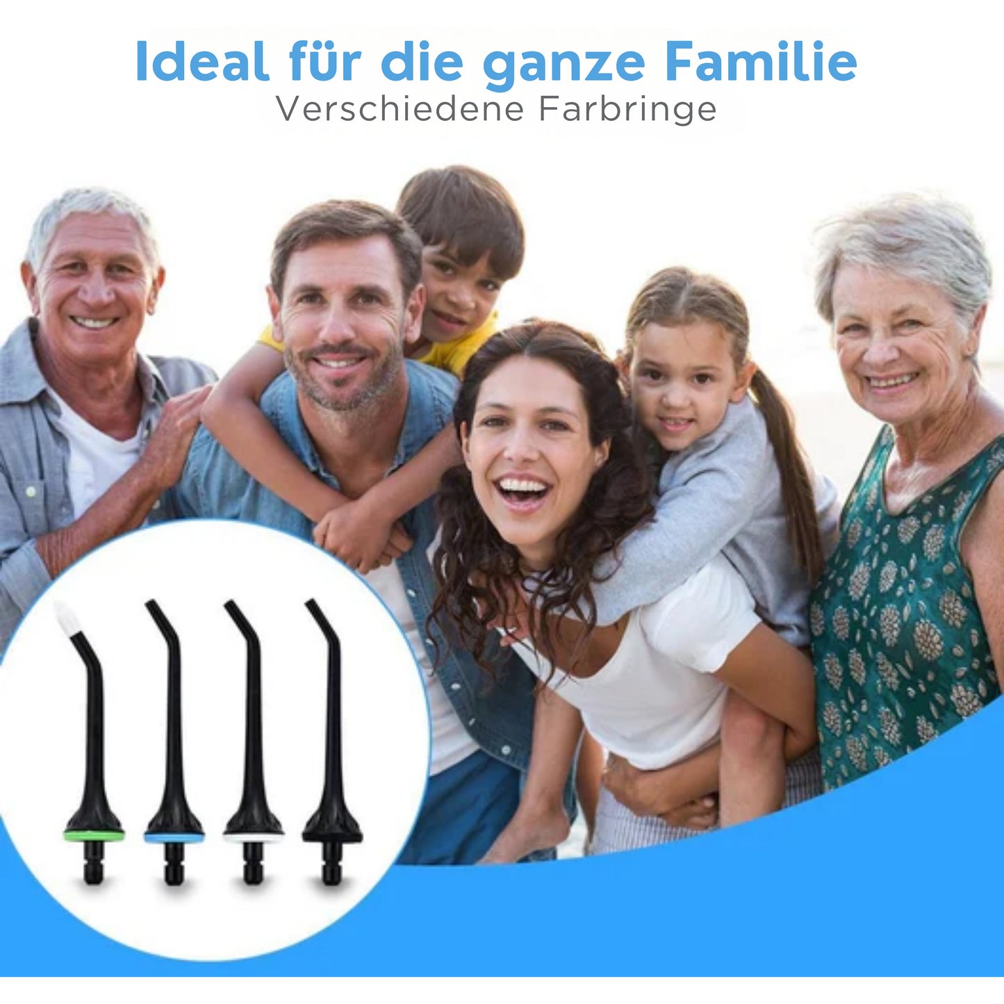 LifeGoods Zahnseidenaufsatz - 4 Stück - Für Zahnseidengerät - Schwarz/Weiß/Grün/Blau