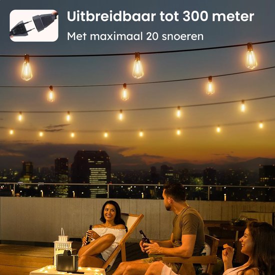 Partizzle 15m LED Lichterkette Edison - 25 Lampen Girlande - Wasserfeste Lichtergirlande für Terrasse und Camping - Weihnachtsbeleuchtung / Gartenbeleuchtung - 2700k / Warmweiß