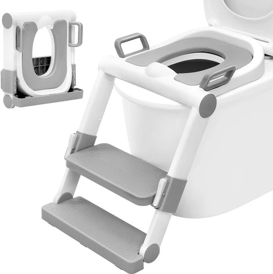 Toilettensitz für Kinder - Toilettensitz Antibakteriell - Soft-Close - PVC - Weiß-Grau - 38x40 cm