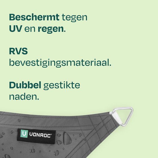VONROC Sonnenschutzplane, rechteckig – 400 x 300 cm – grau – wasserabweisend – UV-Schutz UPF 50+ – inkl. Befestigungsset aus Edelstahl