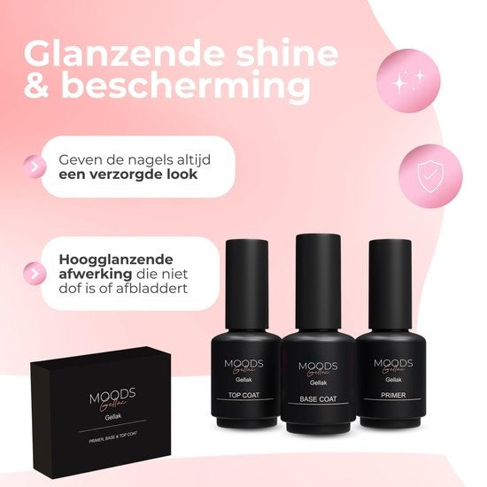 Moods Gellac Starter Pack - Grundierung - Basislack - Decklack - Gellack - LED-Lampe Nagellack - 7.3 ML
