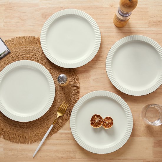 4er-Set Essteller (Ø 21,3 cm / 8,5 Zoll), Frühstücksteller, Pastateller, Pizzateller, Geschirrset für 4 Personen, geeignet für Restaurants, Gastronomie, Feiern, Familienfeste, Bankette und Picknicks, mikrowellen- und spülmaschinenfest, Keramik