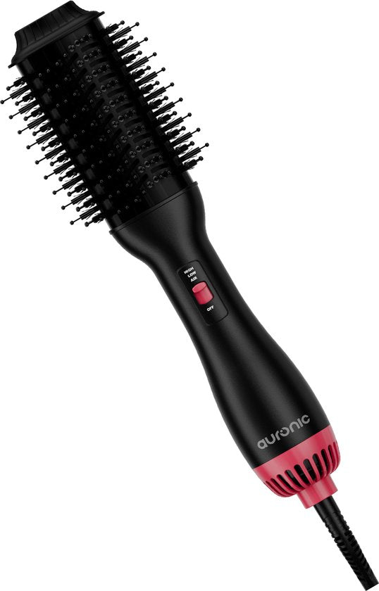 Auronic 4-in-1 Haarbürste - Airstyler - Kämmen - Stylen - Locken - Föhnen - 37 mm Lockenbürste - 360 Grad Luftstrom - Schwarz/Pink