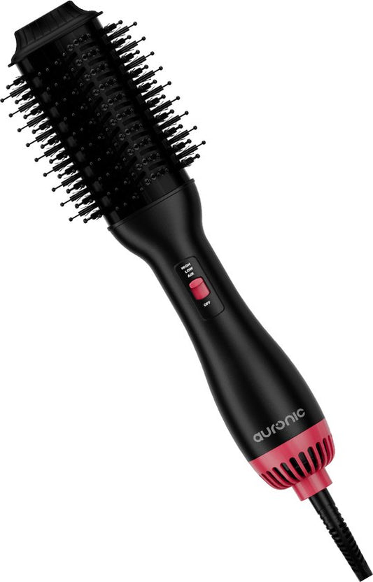 Auronic 4-in-1 Haarbürste - Airstyler - Kämmen - Stylen - Locken - Föhnen - 37 mm Lockenbürste - 360 Grad Luftstrom - Schwarz/Pink