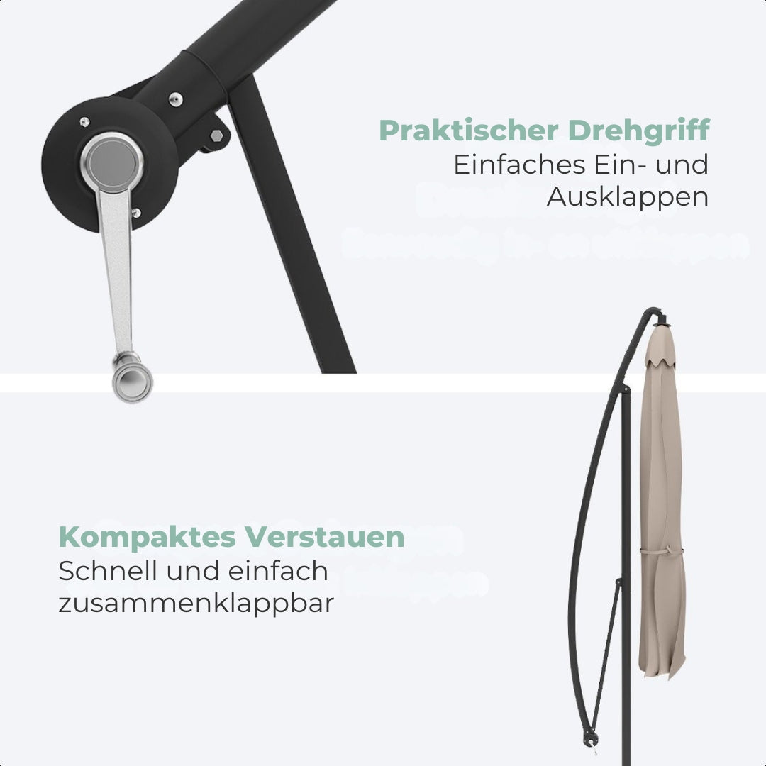 LifeGoods - Schwebender Sonnenschirm - bis zu 8 Personen - 300cm - Wasserdicht - mit Abdeckung und Kreuzfuß - Garten oder Strand - Creme