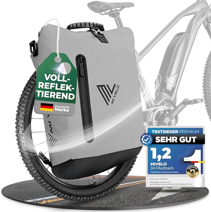 MIVELO 3-in-1-Fahrradtasche - Wasserdichtes TPU - 20L - Reflektierend - Grau & Schwarz