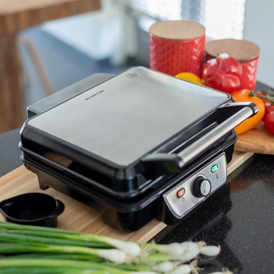 Inventum CG618 - Kontaktgrill - Tischgrill - Grillfläche 28 x 23 cm - PFAS frei - Antihaftbeschichtung - 1800 Watt - Edelstahl/Schwarz