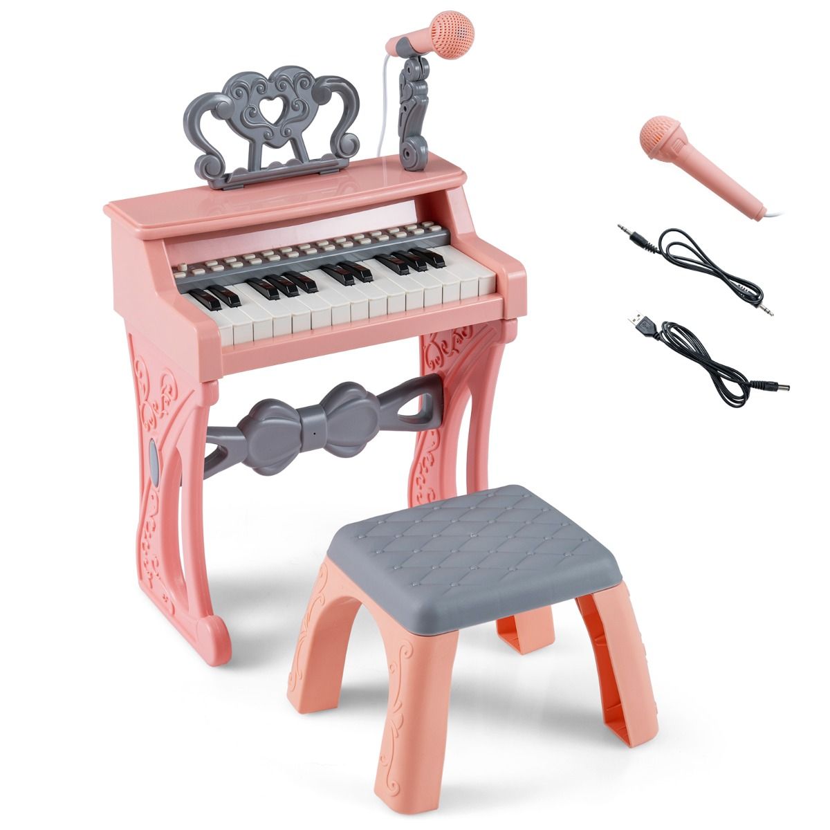Coast Kinderkeyboard – 25 Tasten – mit Hocker, Notenständer und Mikrofon – rosa und grau