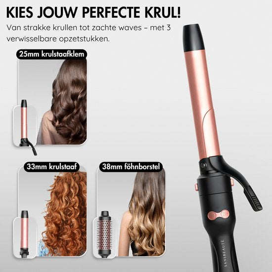 Sansbeauté® 3 in 1 Automatischer Lockenstab mit Klemme - Keramischer Lockenstab - 25mm bis 38mm - Beach Waves - gewelltes Haar - Lockenstäbe 33 38 mm 25 mm - Blowout-Bürste - Haarstyler - Lockenwickler - dünne und dicke Lockenwickler - Lockenstab kurzes H