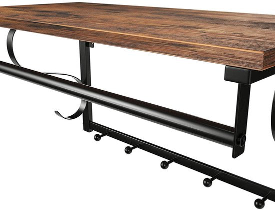 OSKAR Wandgarderobe 60 x 30 x 31,7 cm – Ablage/5 Haken/Kleiderstange – Rustikales Braun/Schwarz