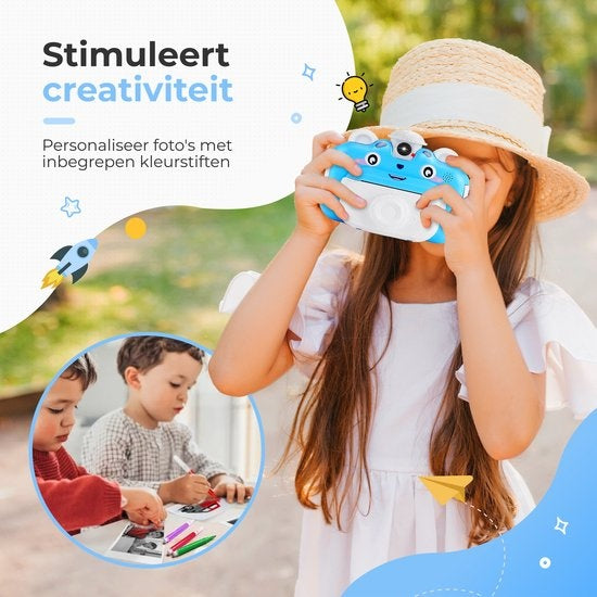 AyeKids Sofortbildkamera für Kinder - Mini-Thermodrucker - Fotodrucker - Inklusive 3 Rollen & 12 Farbmarker - Blau