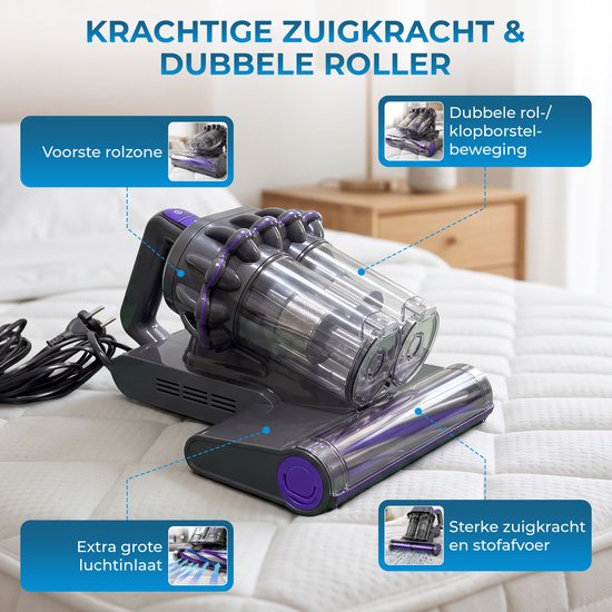 Powell Matratzenreiniger – Teppichreiniger – Staubsauger gegen Hausstaubmilben – UV-Bettstaubsauger – 350 W – 20,6 l Behälter – Grau