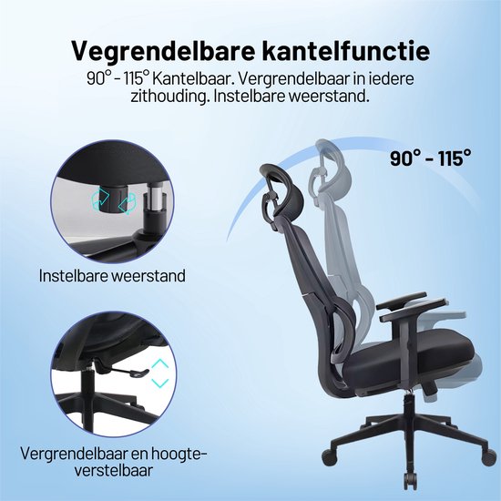 GAME HERO® Ergo G1 Ergonomischer Bürostuhl – Bürostuhl für Erwachsene – 150 kg – Schwarz