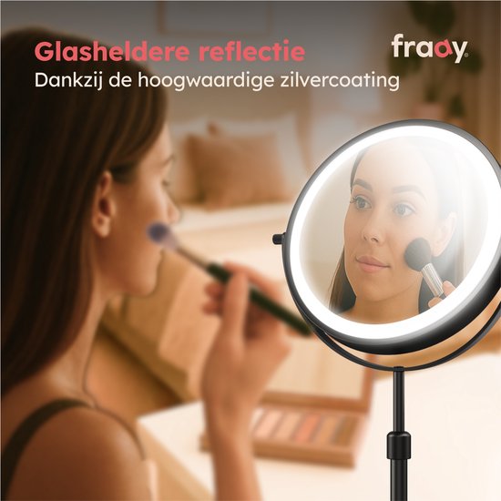 Fraay® Make-up-Spiegel mit LED-Beleuchtung - 10-fache Vergrößerung - Vergrößerungsspiegel mit Licht - wiederaufladbar - Rasierspiegel - Badezimmerspiegel - Schwarz