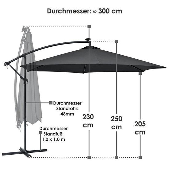 Sonnenschirm Brasilien - 3,0 m - Inkl. LED - dunkelgrau