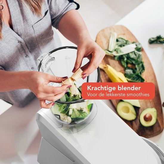KitchenBrothers Küchenmaschine - Komplettset - 15 Zubehörteile - Küchenroboter - 6L - 1500W - Silber
