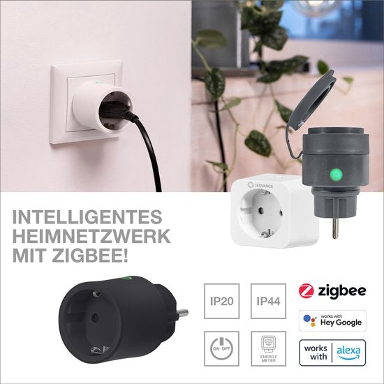 LEDVANCE SMART+ Intelligente Steckdose für den Innenbereich mit ZigBee-Technologie, bindet herkömmliche Geräte in das Smart Home ein, misst und spart Stromverbrauch, kompatibel mit Alexa oder Google, schwarz, 1er-Pack