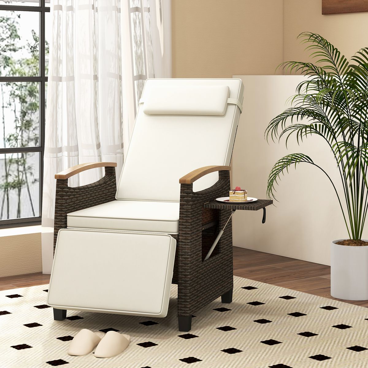 Coast Relaxsessel aus Rattan – verstellbare Rückenlehne und Fußstütze – weiß – 1er-Set