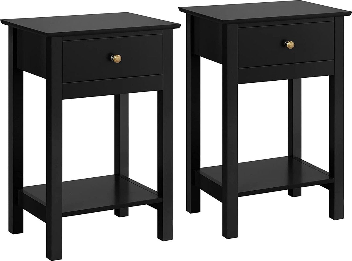 Yaheetech Nachttische 40 × 30 × 61 cm – 2er-Set mit Schublade und offenem Fach, schwarz
