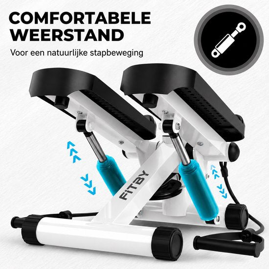 Fitby Stepper – Stepper-Fitnessgerät – Mini-Stepper – Heimtrainer – Display – Mit Widerstandsbändern – Weiß