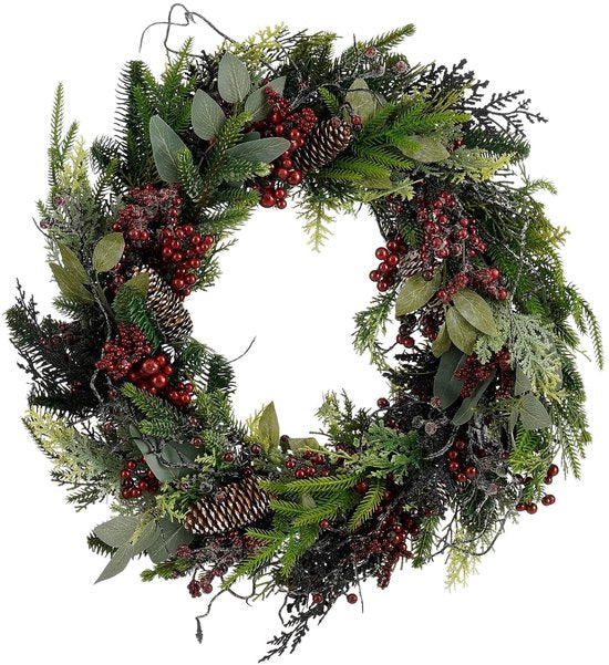 Mica Decorations Bodi Weihnachtskranz mit Tannenzapfen – H 13 x Ø 50 cm – Bordeaux