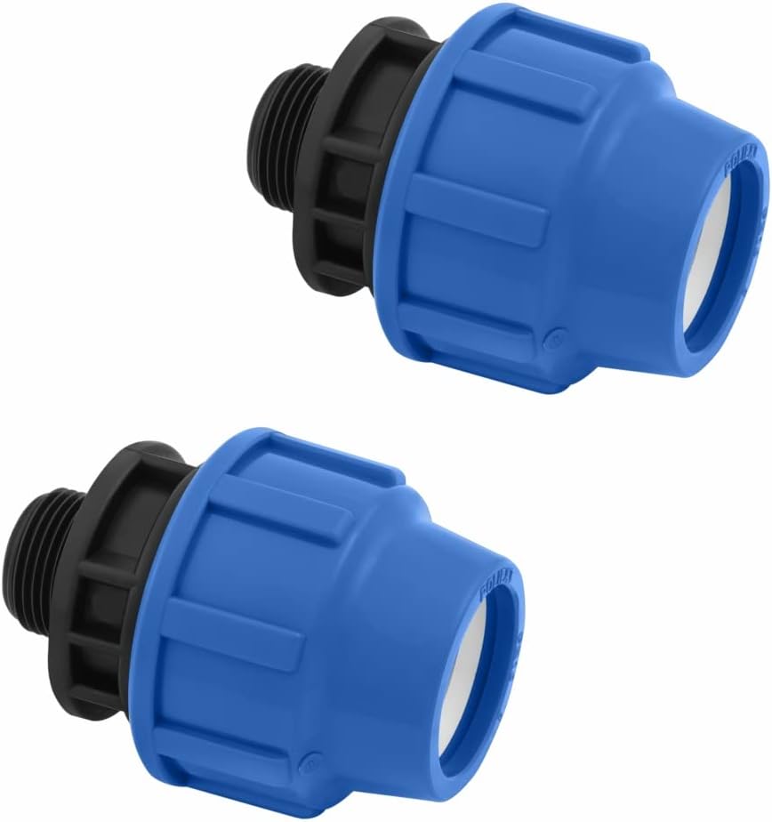 SmartProduct MDPE Gerade Klemmverschraubung 25 mm x 1 Zoll Außengewinde, 2 Stück – Schwarz & Blau – Polypropylen