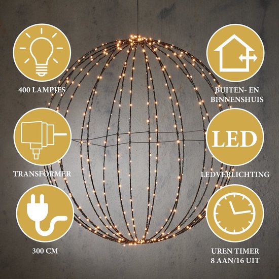 Luca Lighting Weihnachtslichterkugel mit warmweißen LED-Lichtern - Ø40 cm - Schwarz