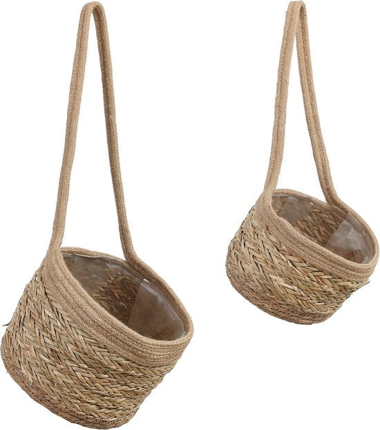 Mica Decorations Anne Hanging Flowerpot - 2er-Set - H20 x Ø25 cm - Seegras - Hellbraun