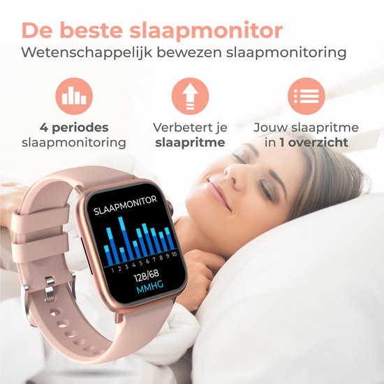 Nuvance - Smartwatch Männer & Frauen mit Bluetooth - 45mm - Geeignet für alle Smartphones - Schrittzähler und Herzfrequenzmesser - Wasserdicht - Hellrosa