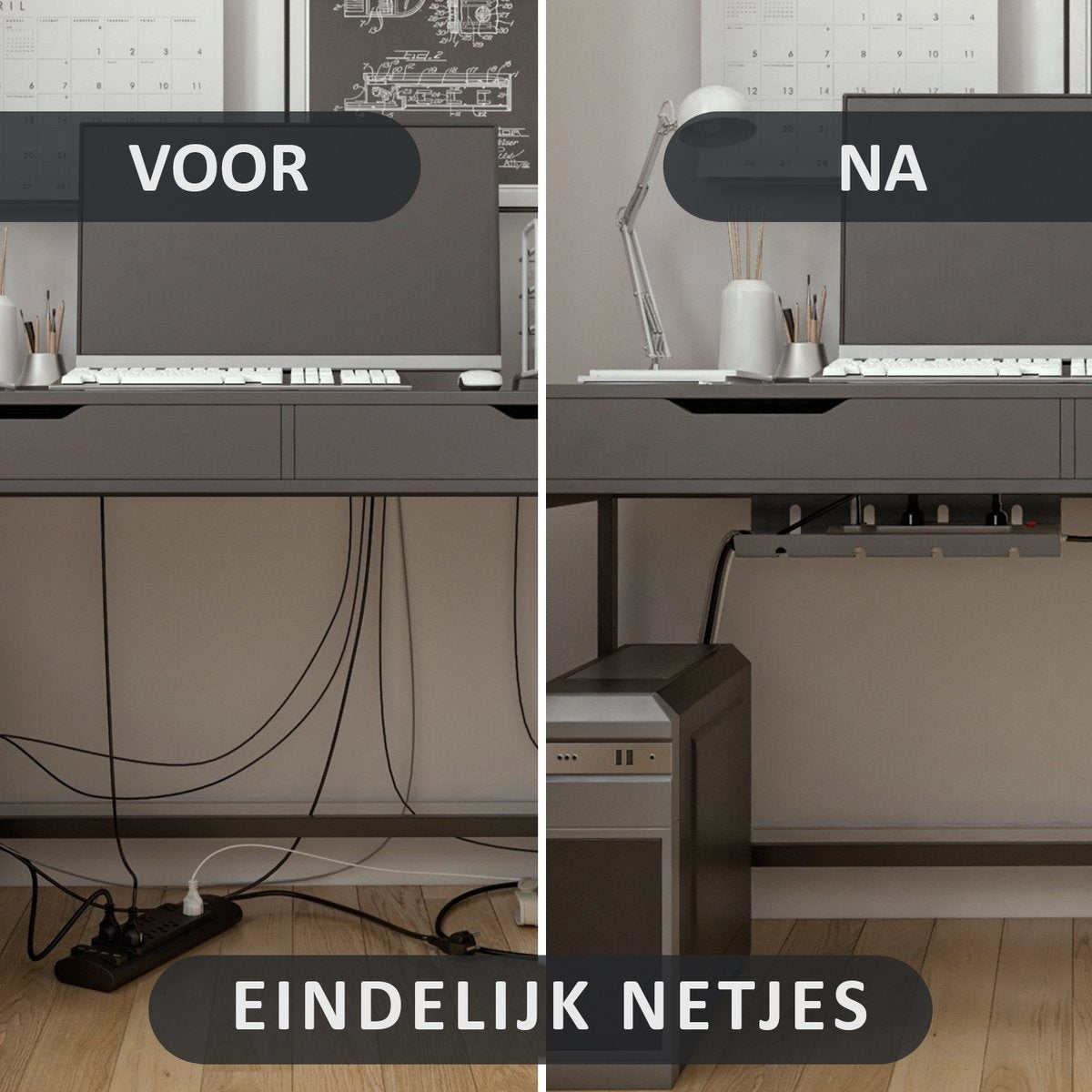 Stilemo Cable Tray Desk - Kabelhalter 43 CM - Kabelorganisator 5 KG Tragkraft - Grau