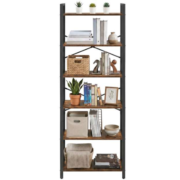 Joyfurnos Bücherregal mit 6 Ebenen – im Industrial-Stil – 30 x 66 x 186 cm – Greige/Schwarz