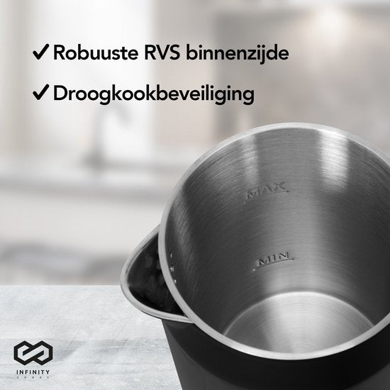 Infinity Goods Wasserkocher mit Temperaturregelung - Heizfunktion - Temperaturregelung - 1.5L - Schwarz