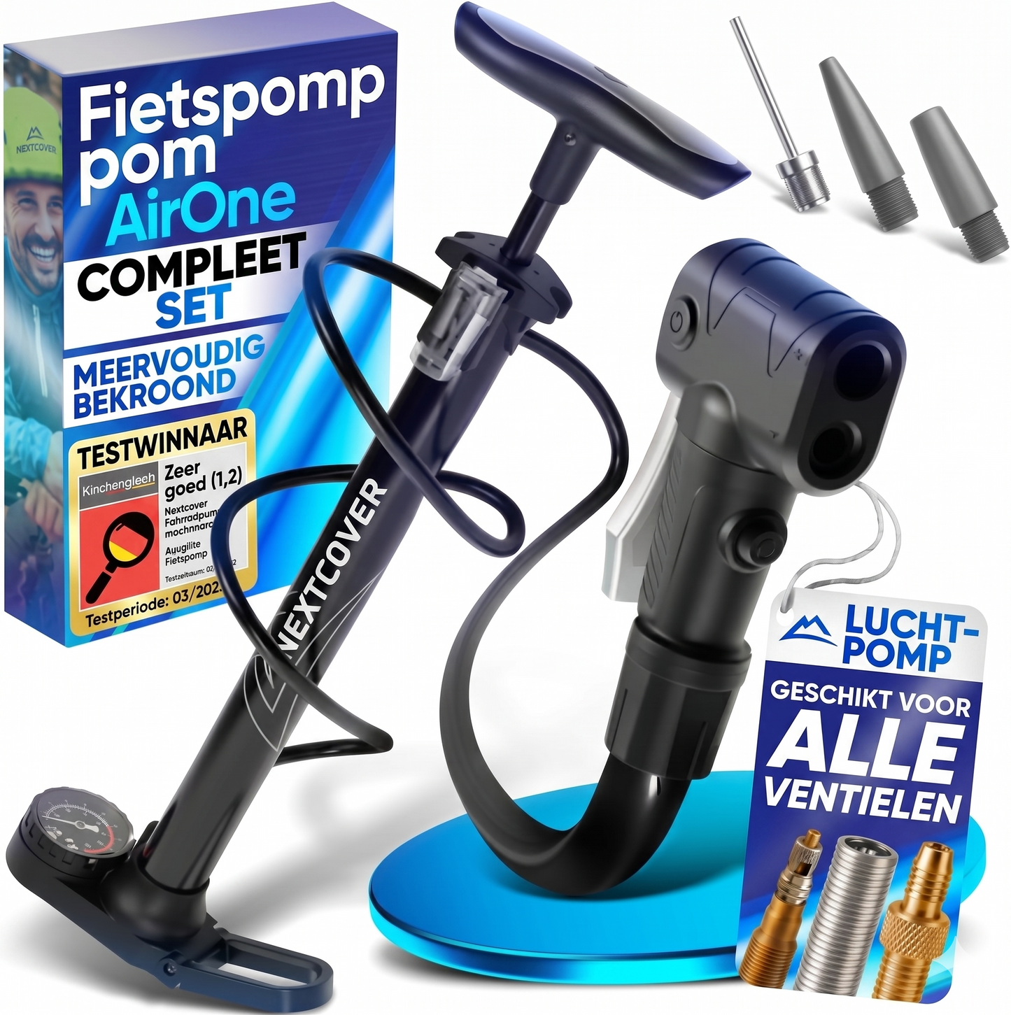 Nextcover - Fahrradpumpe – Airflow-Technologie – Mit Manometer – Schwarz