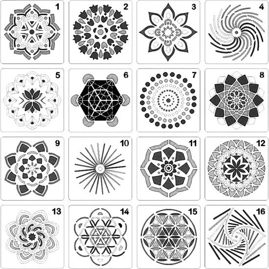 Happy Goods Mandala Punkt Malschablonen 16 Stück 13x13cm | Punkte | Punktierkunst - Hobbyschablonen - Zeichenschablonen - Malschablonen