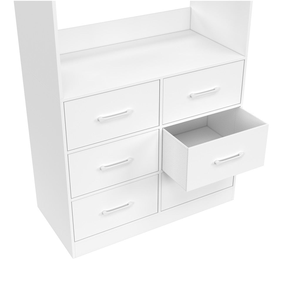 Uma Kleiderschrank, weiß – 80 x 40 x 167 cm – mit Kleiderstange und 6 Schubladen