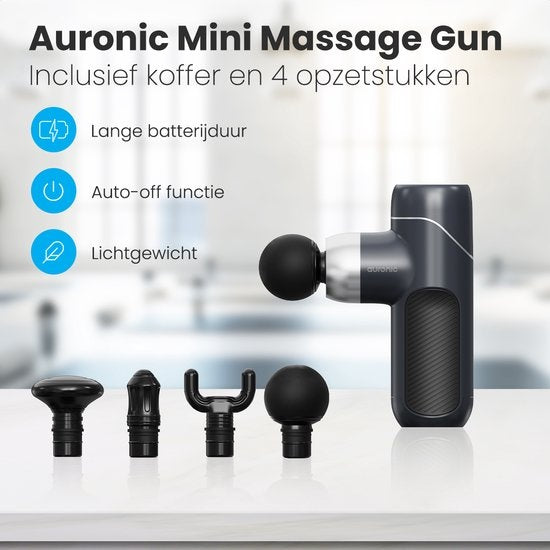 Auronic Massage Gun - Massagegerät - Professional - 4 Aufsätze und Etui - Massage Gun - Ganzkörper - Dunkelgrau