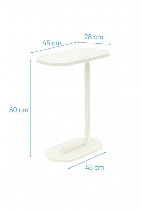 Ceruzo Beistelltisch - Weißer Bank-Tisch - Metall mit Holz - Couchtisch - C-Form - Kompakt- 45x28x60cm