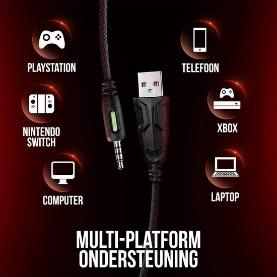 Strex - Gaming Headset - mit Mikrofon – 2,2m Kabel - für PC, PS4, PS5, & Xbox Seies - Schwarz/Rot