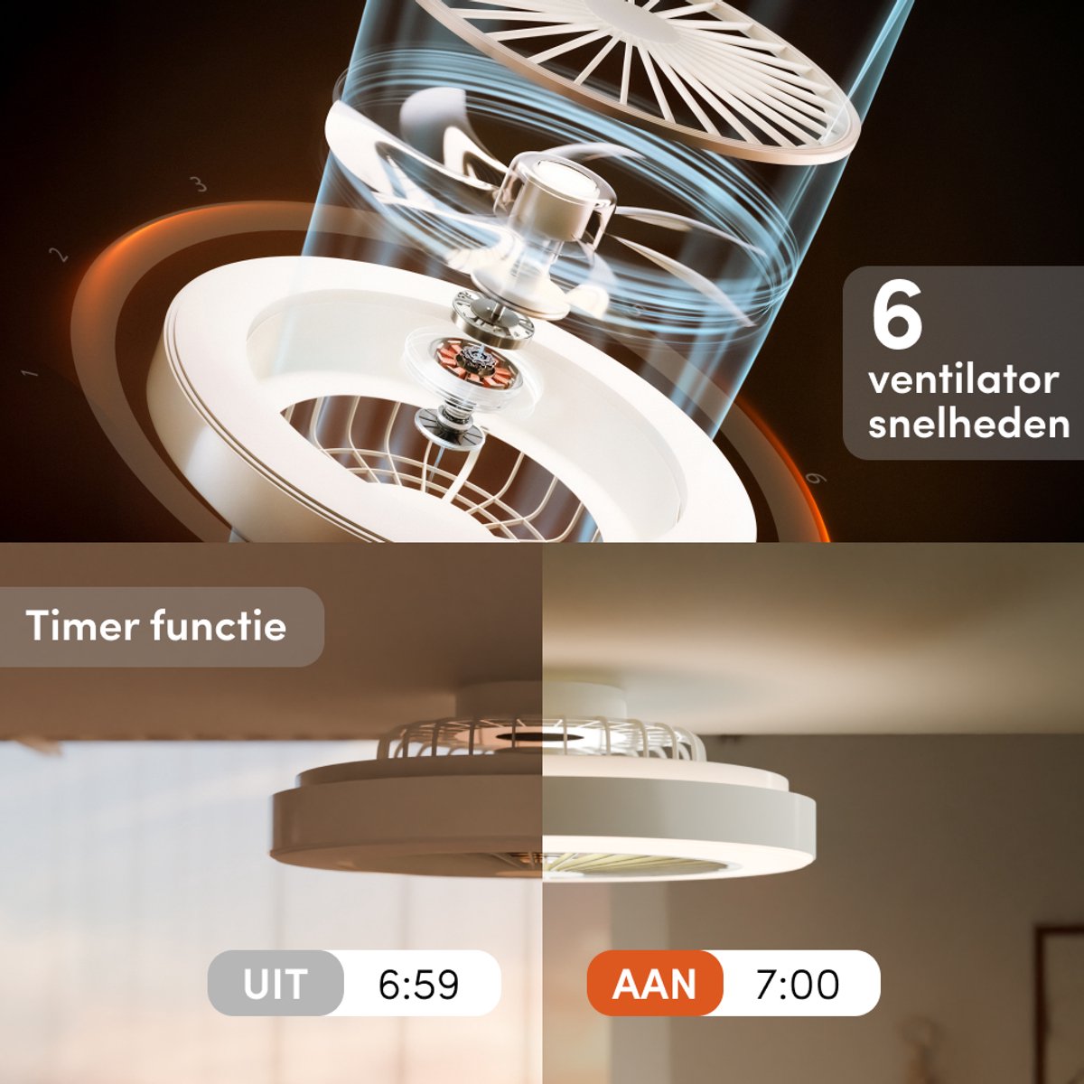 Nolt Deckenventilator mit Beleuchtung - Deckenlampe Ventilator - Deckenleuchte - LED RGBW - Tuya Wifi Smart - Fernbedienung - ⌀ 50cm - Weiß