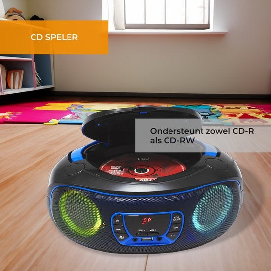 Denver Tragbares Radio CD-Player Kinder - Bluetooth - Lichteffekte - Boombox - AUX - FM - TCL212BT - Blau