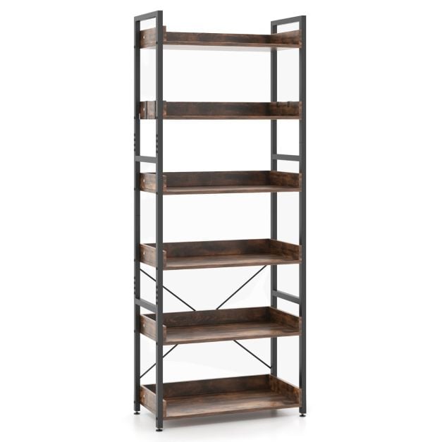 Coast Industrielles Bücherregal mit 6 Einlegeböden und 4 Haken – 69 x 34 x 177 cm – Braun und Schwarz