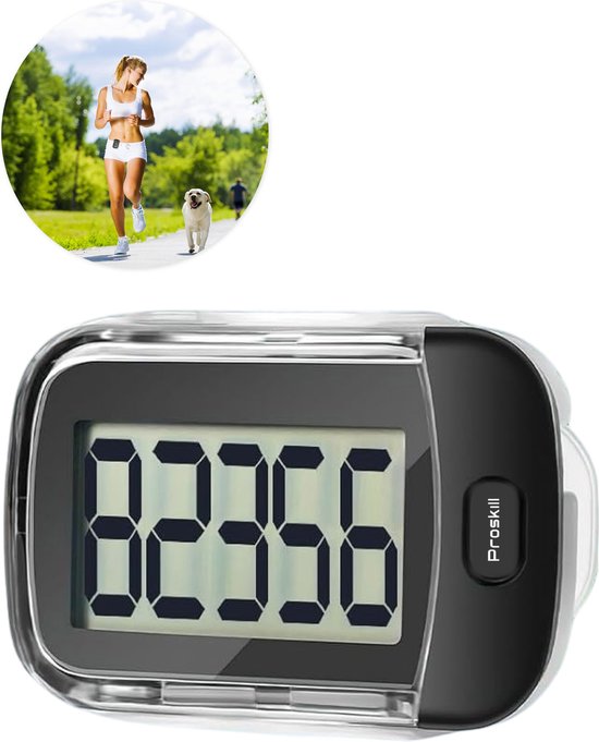 Proskill Schrittzähler mit Clip - Einfacher Aktivitäts-Tracker - Hosentasche - Geeignet für Frauen, Männer & Kinder - Wandern & Fitness